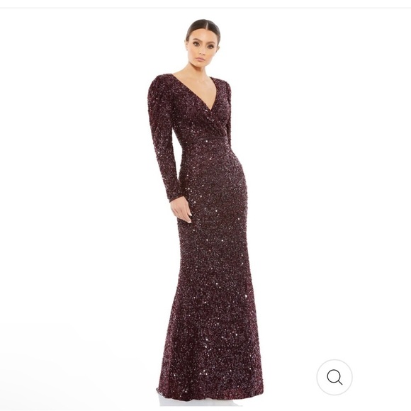 Mac Duggal PUFF SHOULDER SEQUINED SURPLICE GOWN size 12 sold out size $498 - Picture 1 of 4